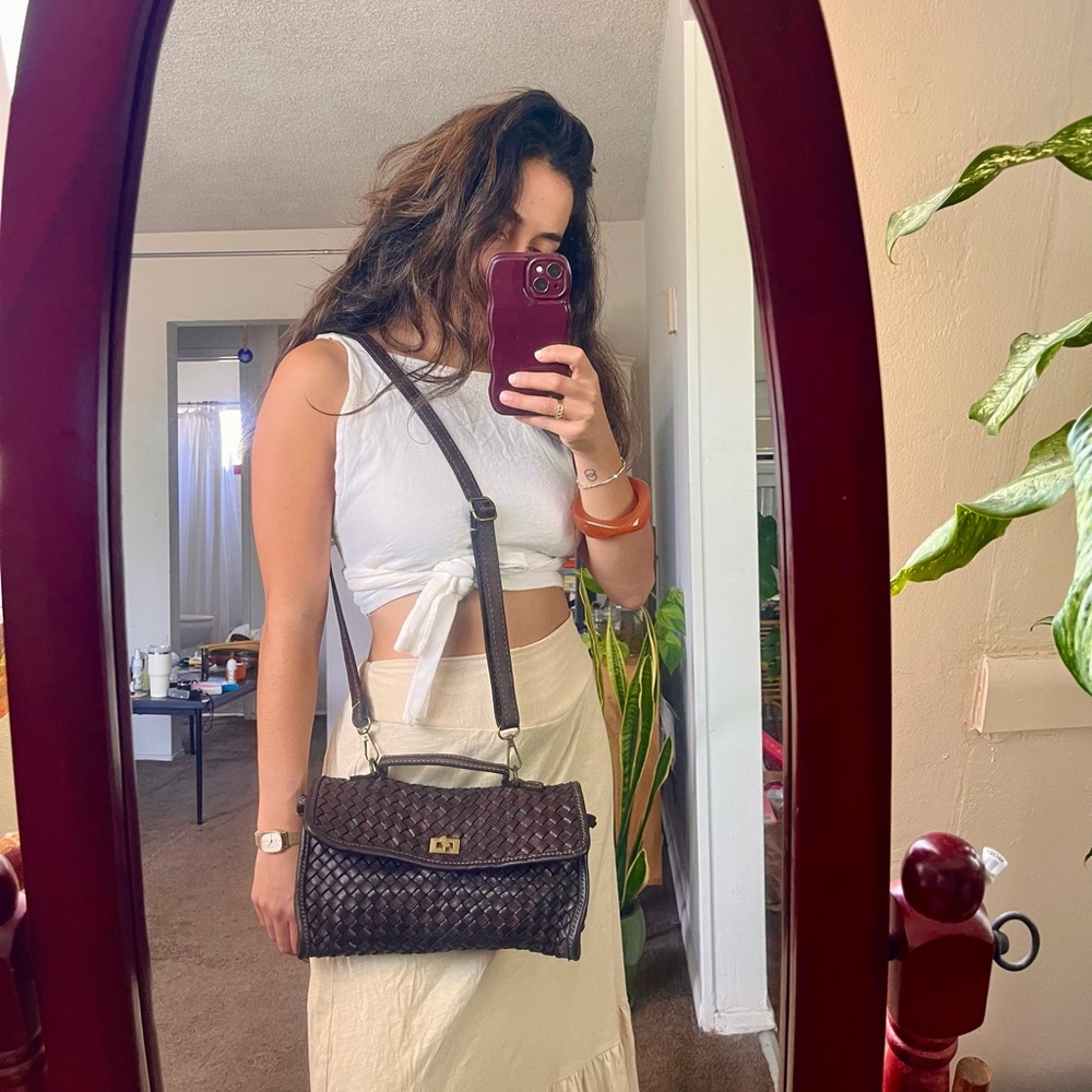 Woven Brown Crossbody Bag